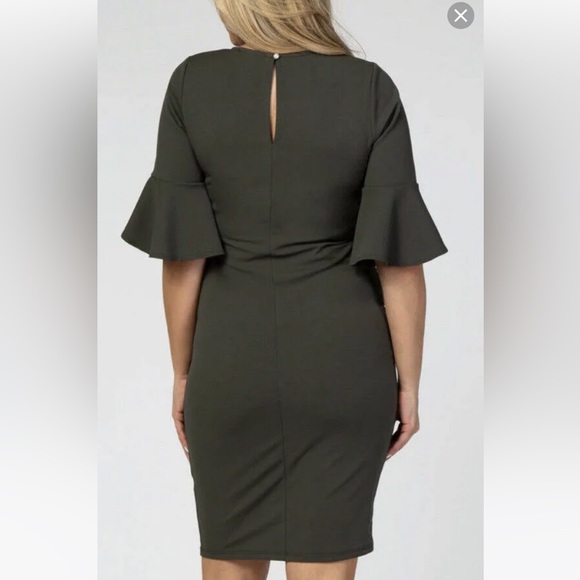 Pinkblush olive green ruffled sleeve fitted maternity dress - Picture 3 of 6